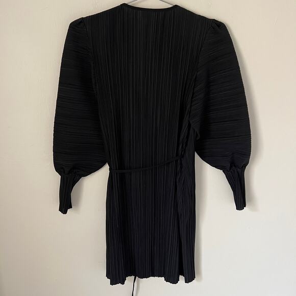& Other Stories Black Pleated Long Sleeve Wrap Dress Size 2 - Picture 3 of 11
